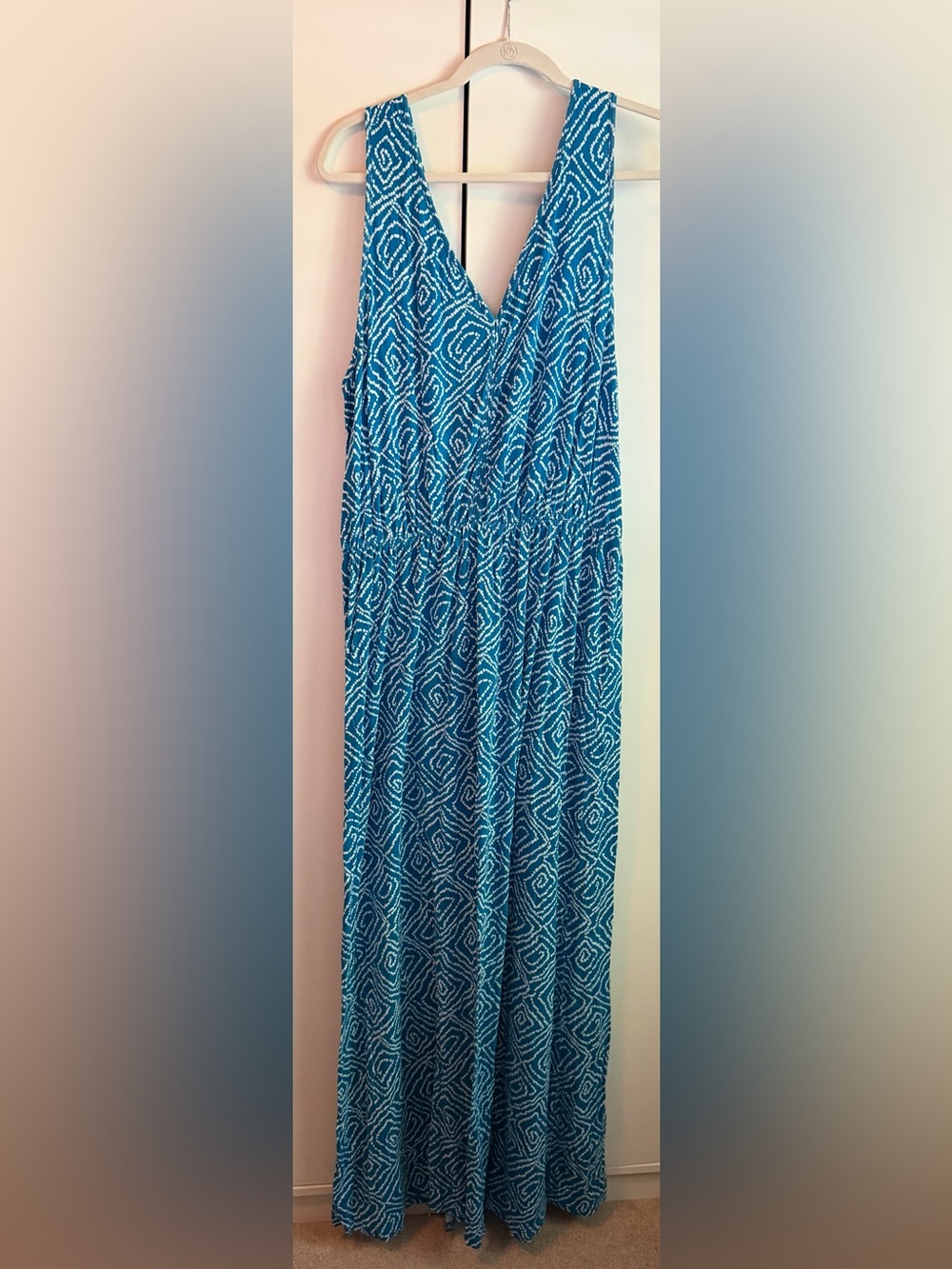 LOFT Blue and White Geometric Maxi Dress
